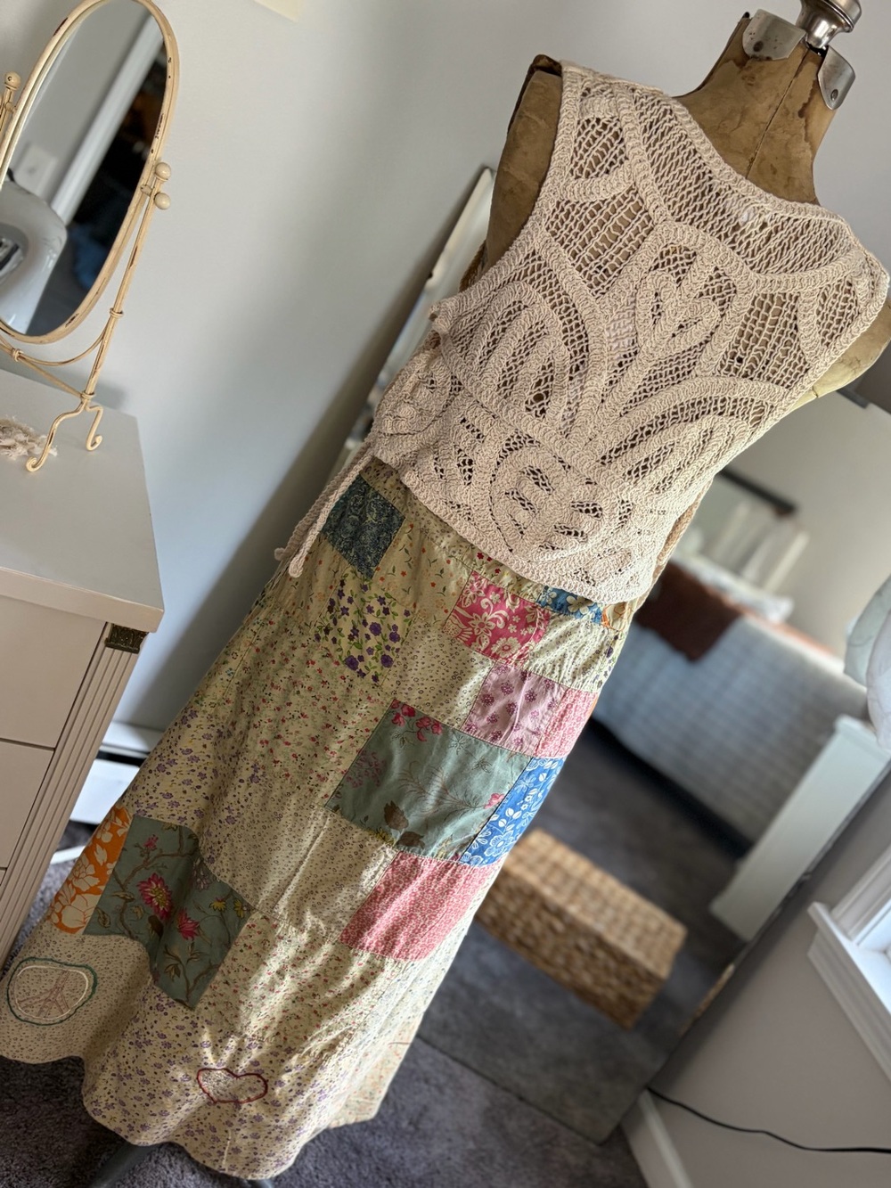 Blue Sky Bohemian Patchwork Maxi A-line Skirt Made In India - Picture 4 of 13
